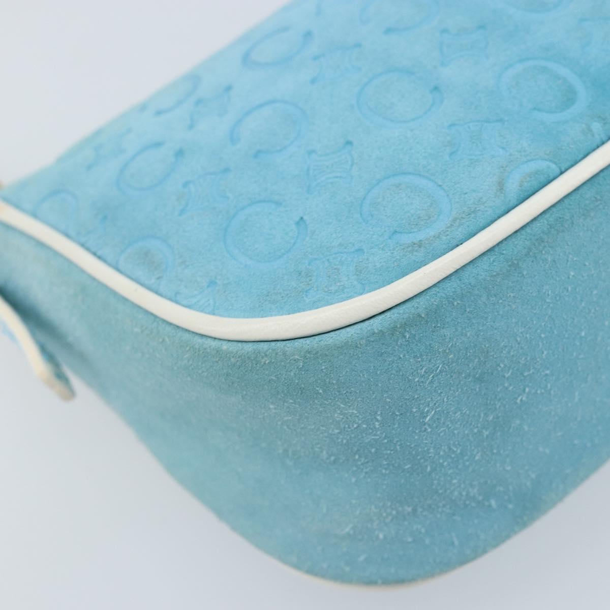 CELINE C Macadam Canvas Accessory Pouch Suede Light Blue Gold Auth LNZ731A