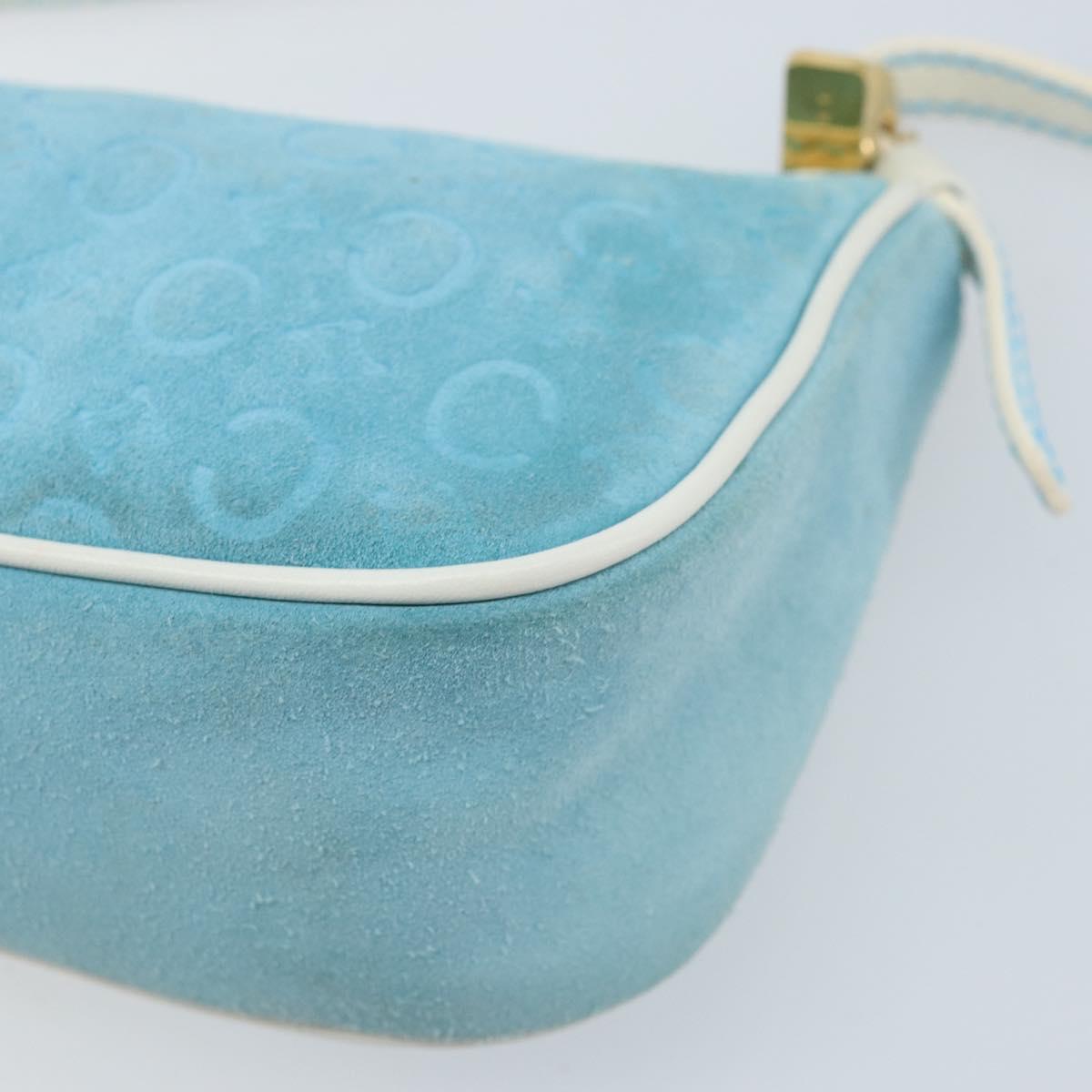 CELINE C Macadam Canvas Accessory Pouch Suede Light Blue Gold Auth LNZ731A
