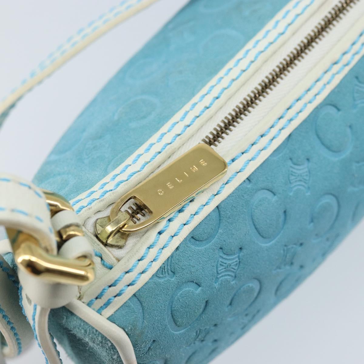CELINE C Macadam Canvas Accessory Pouch Suede Light Blue Gold Auth LNZ731A