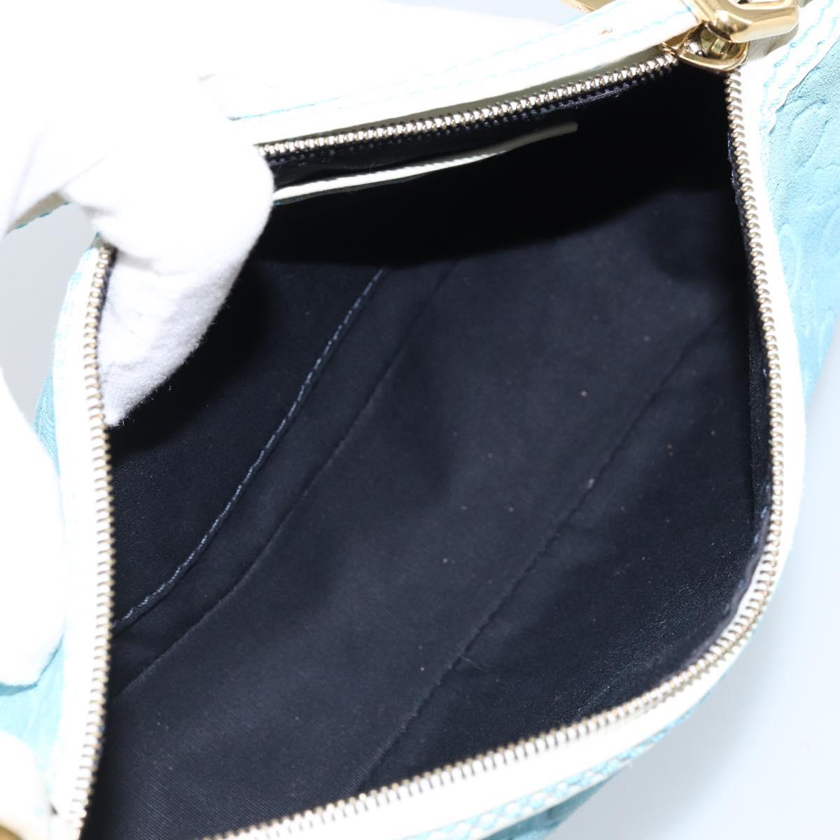 CELINE C Macadam Canvas Accessory Pouch Suede Light Blue Gold Auth LNZ731A