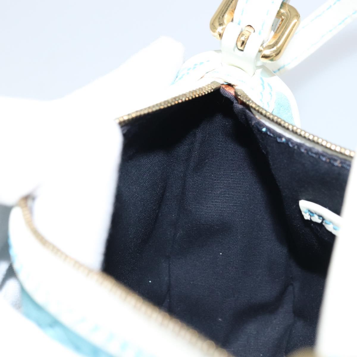 CELINE C Macadam Canvas Accessory Pouch Suede Light Blue Gold Auth LNZ731A