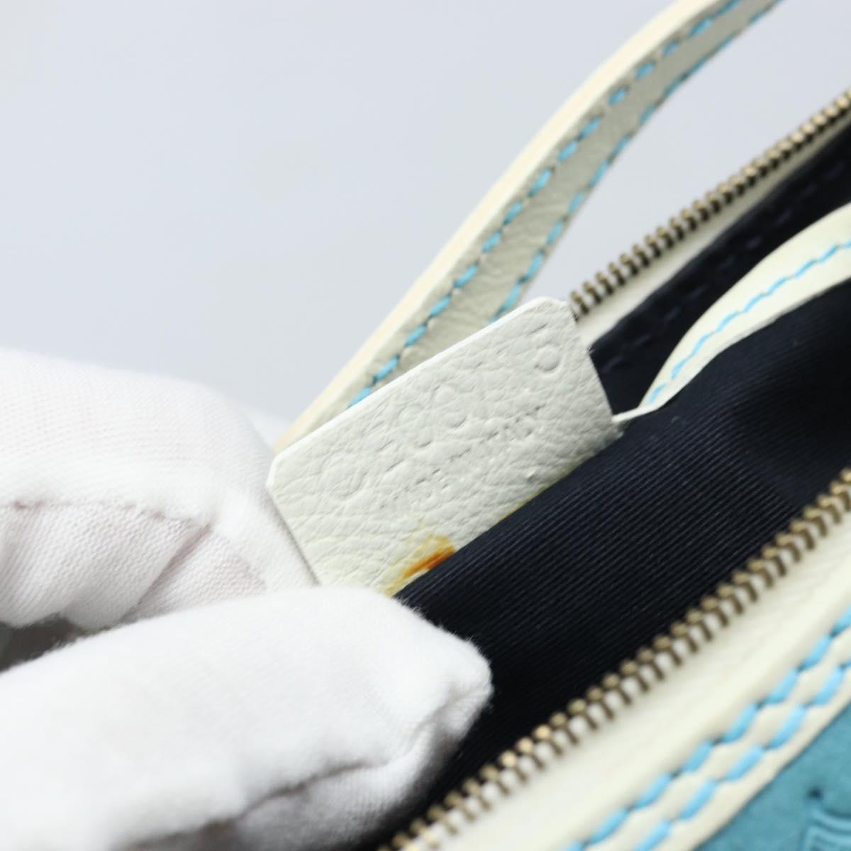 CELINE C Macadam Canvas Accessory Pouch Suede Light Blue Gold Auth LNZ731A