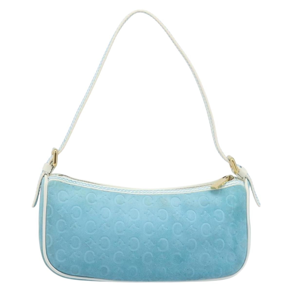 CELINE C Macadam Canvas Accessory Pouch Suede Light Blue Gold Auth LNZ731A