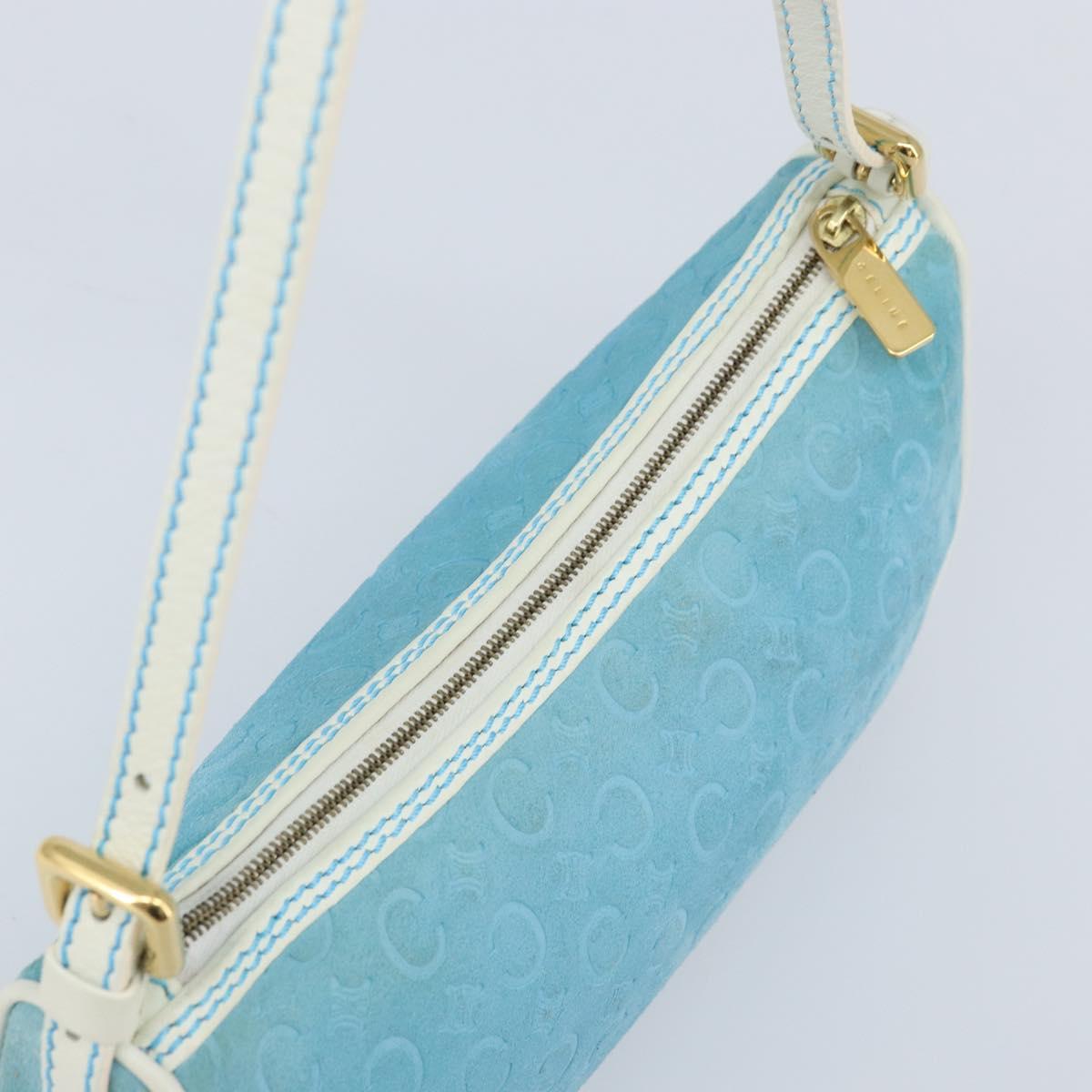 CELINE C Macadam Canvas Accessory Pouch Suede Light Blue Gold Auth LNZ731A