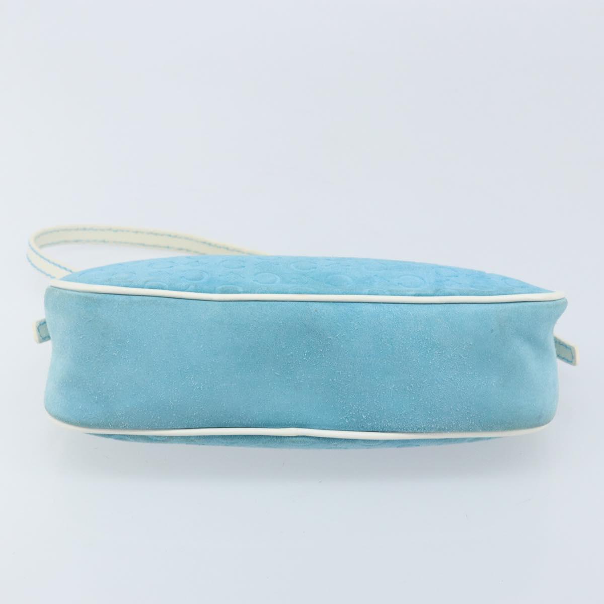CELINE C Macadam Canvas Accessory Pouch Suede Light Blue Gold Auth LNZ731A