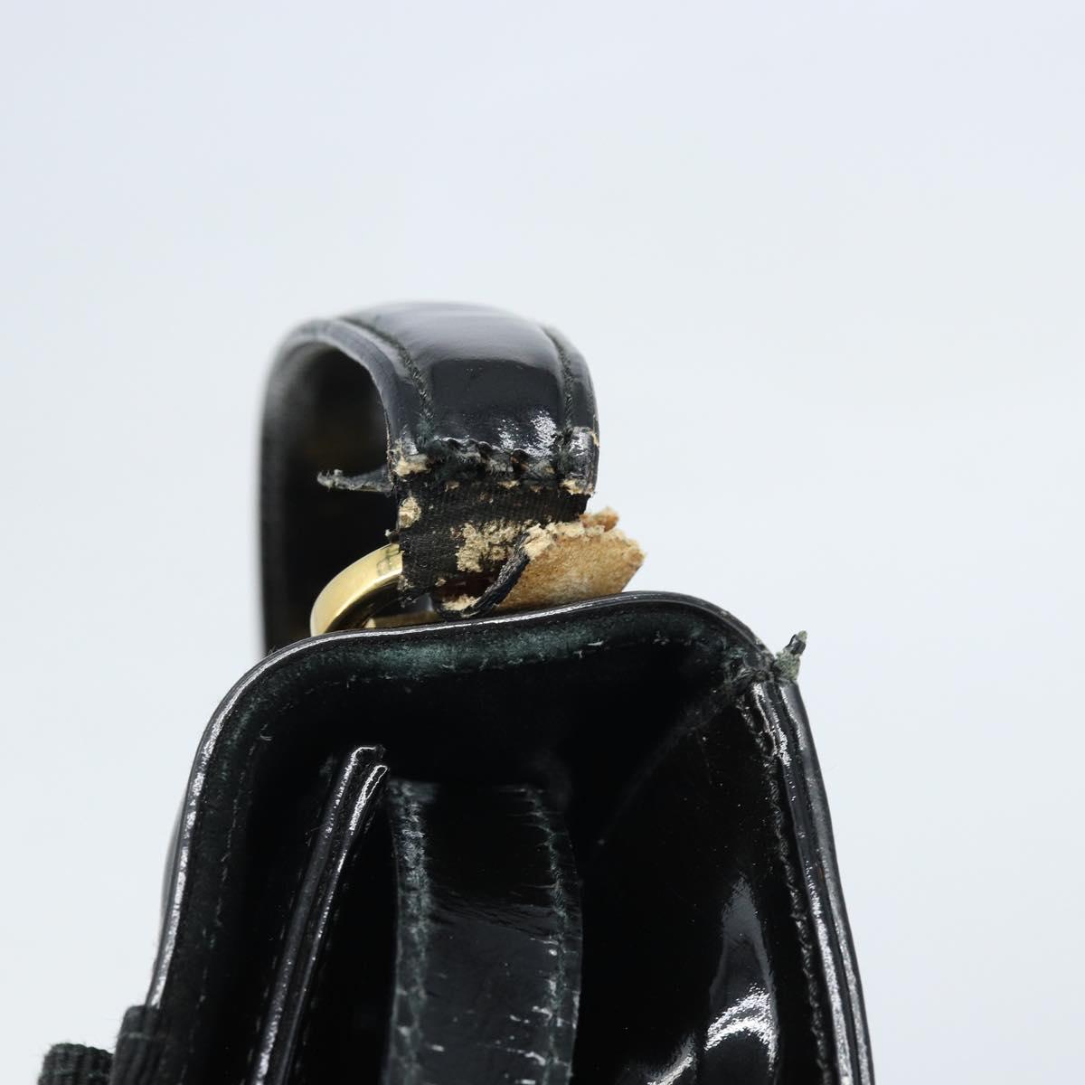 Salvatore Ferragamo Vala Hand Bag Patent leather 2way Black Gold Auth LNZ738