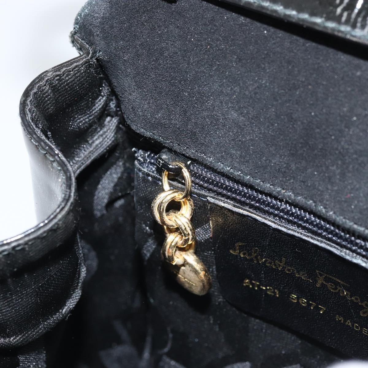 Salvatore Ferragamo Vala Hand Bag Patent leather 2way Black Gold Auth LNZ738