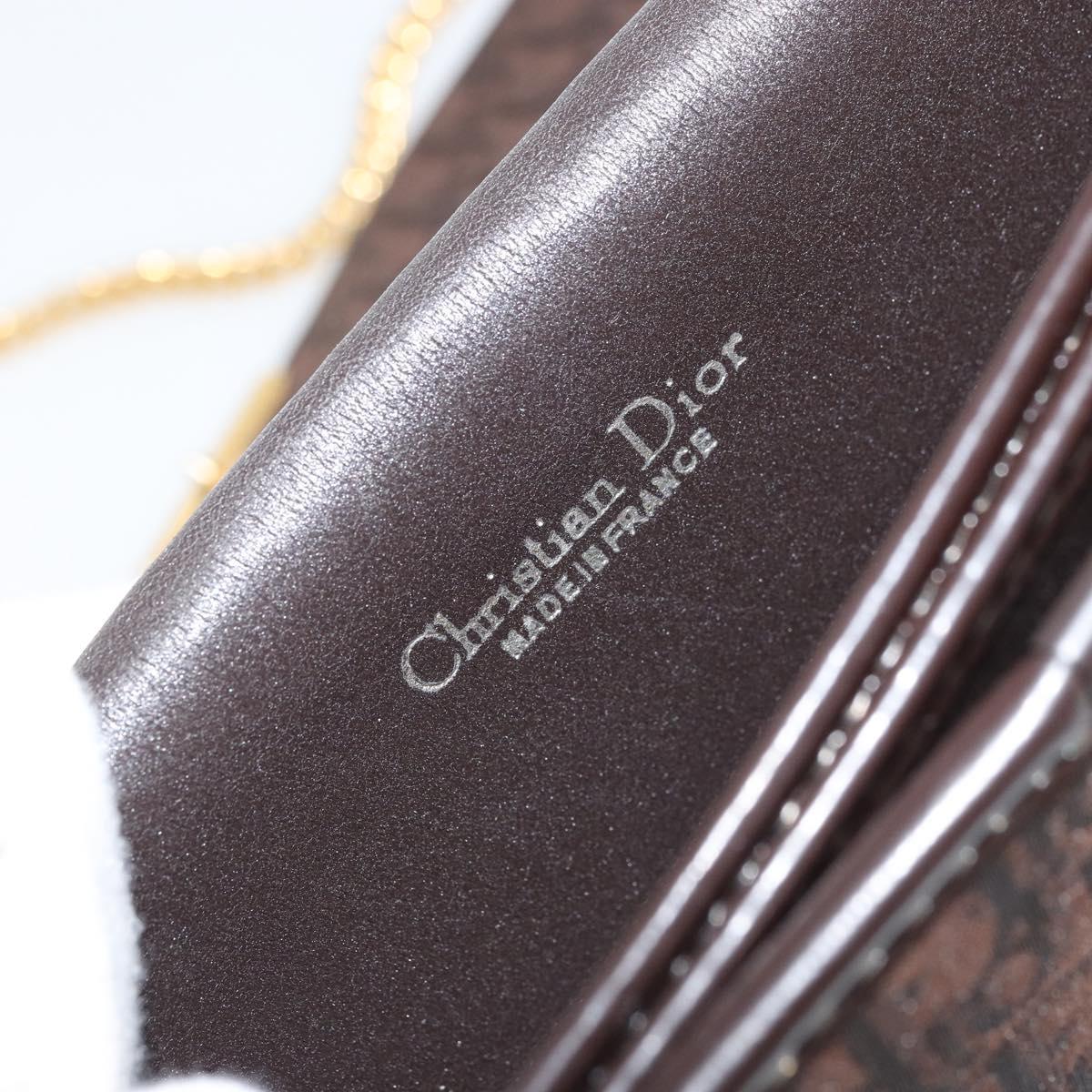 Christian Dior Trotter Canvas Chain Shoulder Bag Brown Gold Auth LNZ741
