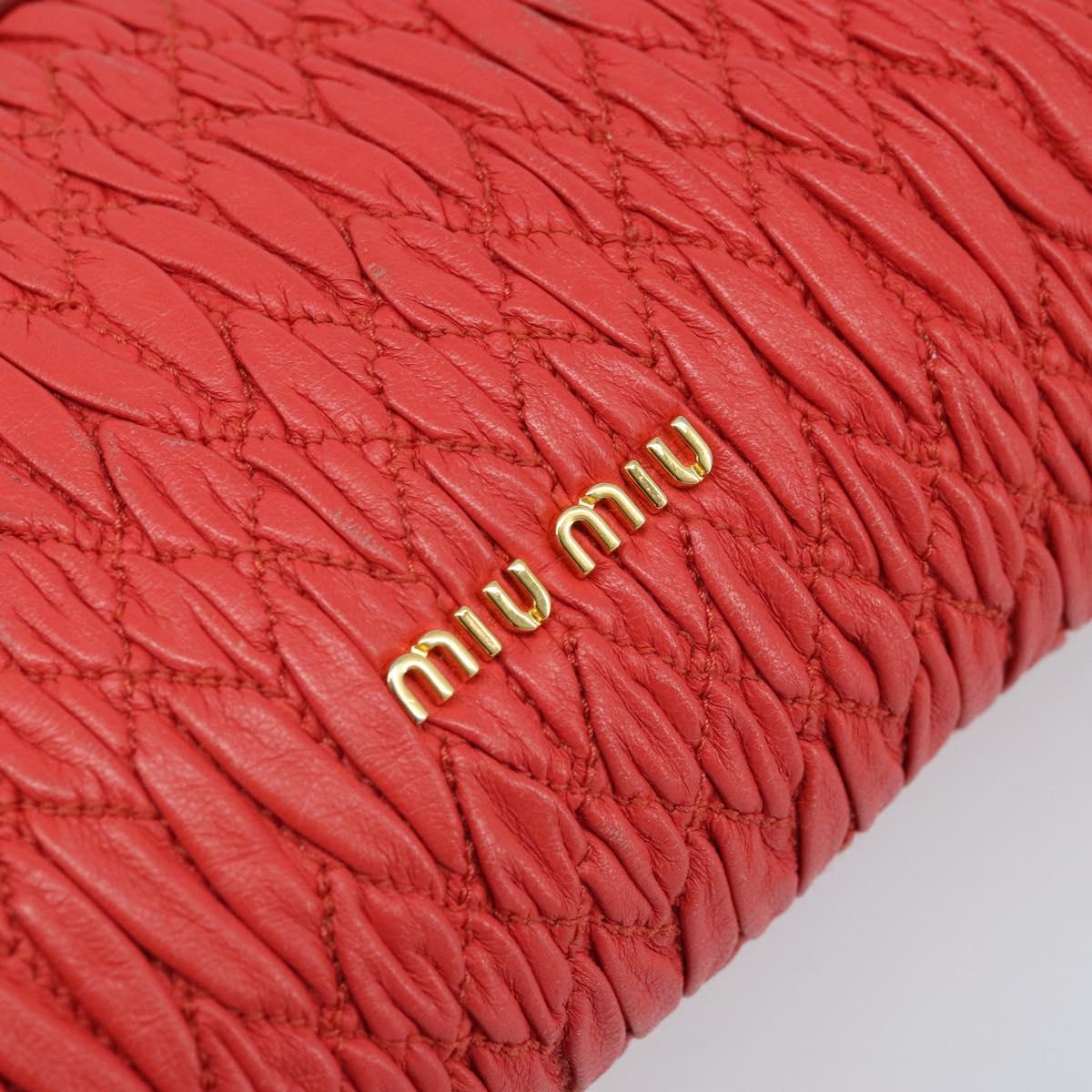 Miu Miu Matelasse Shoulder Bag Leather 2way Red Gold Auth LNZ743V