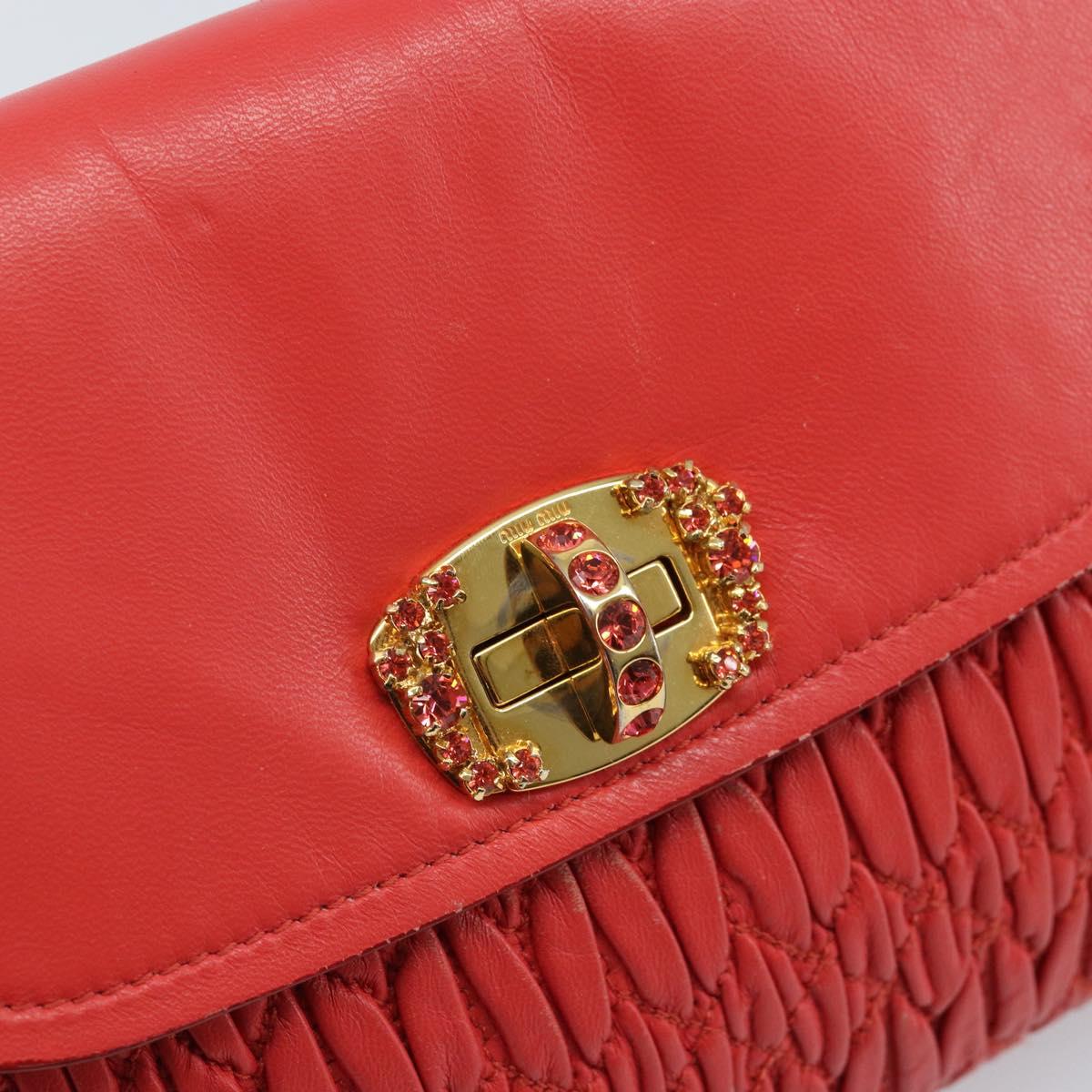 Miu Miu Matelasse Shoulder Bag Leather 2way Red Gold Auth LNZ743V