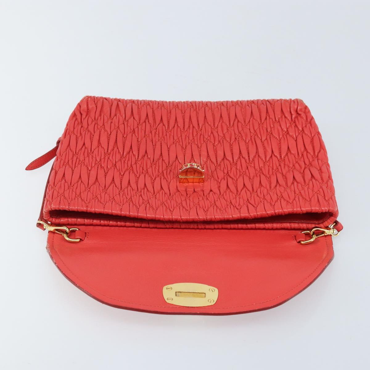 Miu Miu Matelasse Shoulder Bag Leather 2way Red Gold Auth LNZ743V