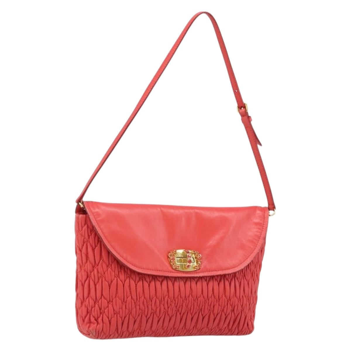 Miu Miu Matelasse Shoulder Bag Leather 2way Red Gold Auth LNZ743V