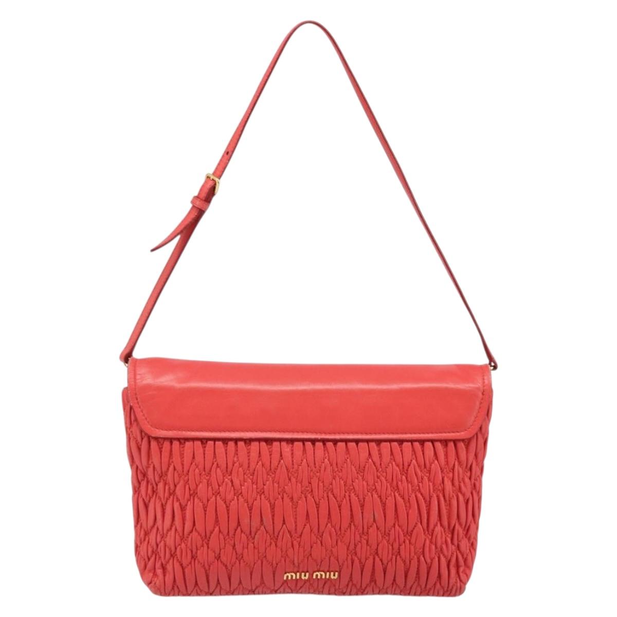 Miu Miu Matelasse Shoulder Bag Leather 2way Red Gold Auth LNZ743V