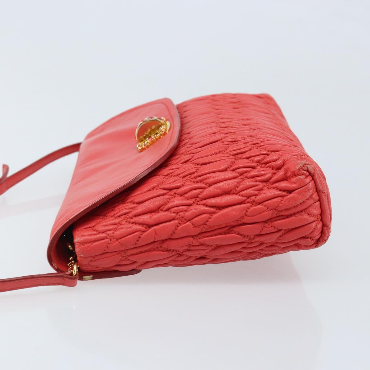 Miu Miu Matelasse Shoulder Bag Leather 2way Red Gold Auth LNZ743V