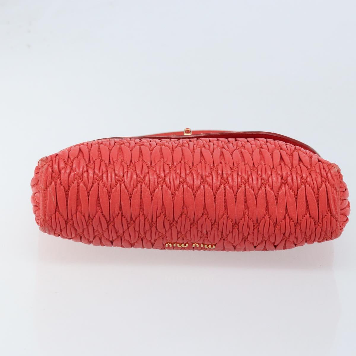 Miu Miu Matelasse Shoulder Bag Leather 2way Red Gold Auth LNZ743V