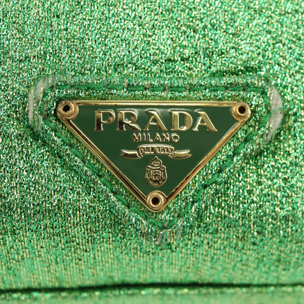 PRADA Chain Shoulder Bag Canvas Green Gold Auth LNZ744V