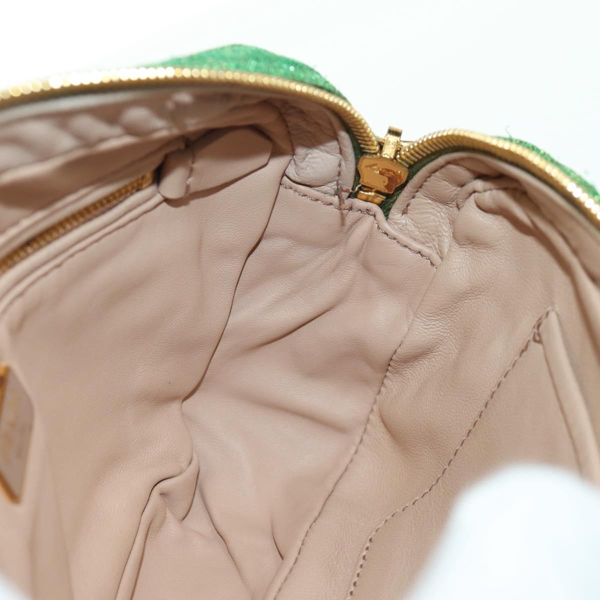 PRADA Chain Shoulder Bag Canvas Green Gold Auth LNZ744V