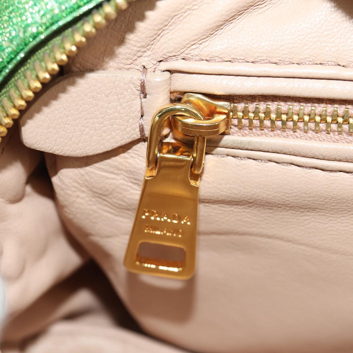 PRADA Chain Shoulder Bag Canvas Green Gold Auth LNZ744V
