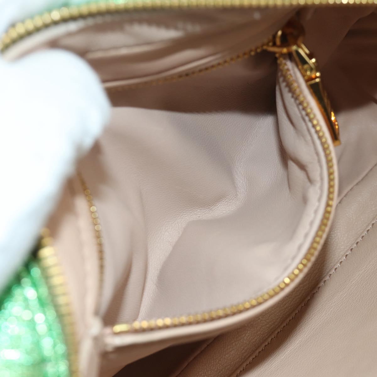 PRADA Chain Shoulder Bag Canvas Green Gold Auth LNZ744V