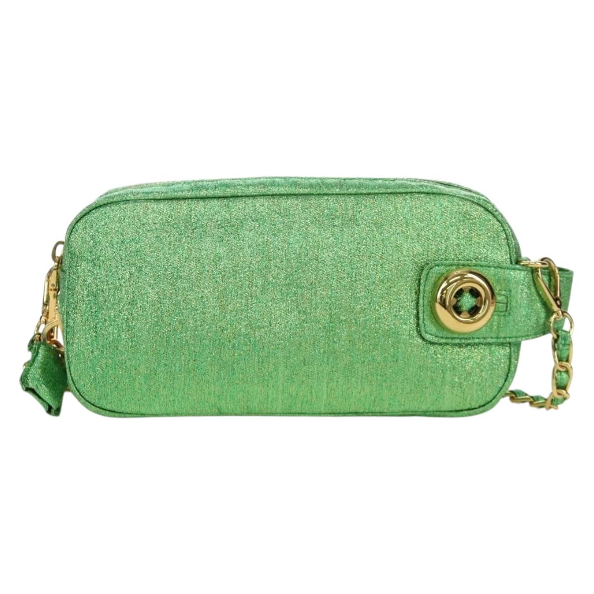 PRADA Chain Shoulder Bag Canvas Green Gold Auth LNZ744V
