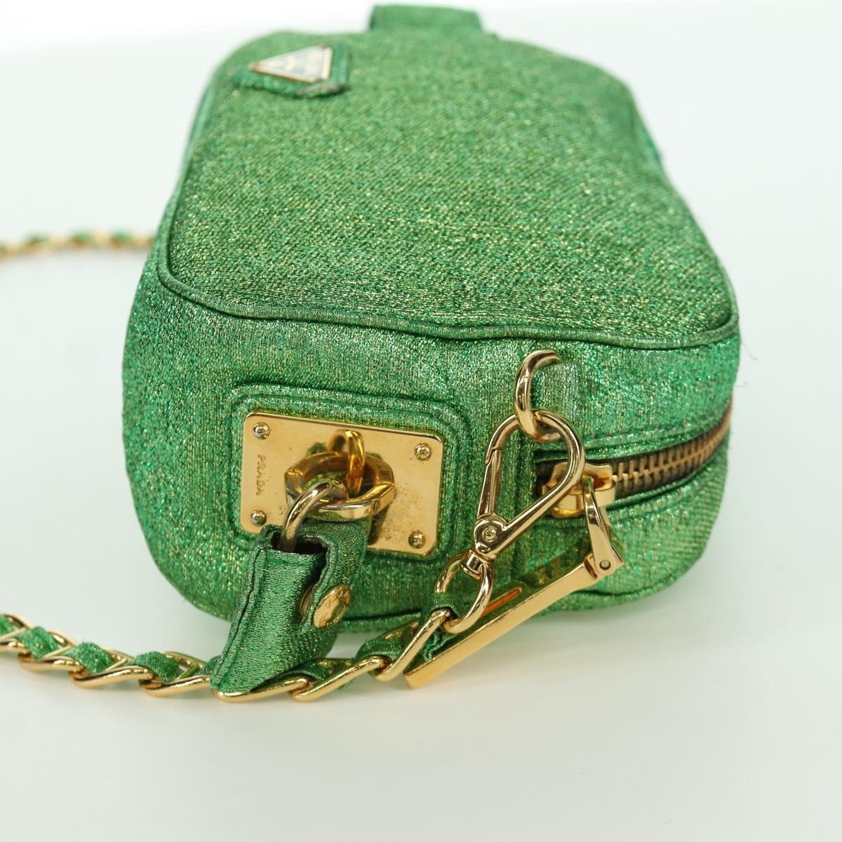 PRADA Chain Shoulder Bag Canvas Green Gold Auth LNZ744V