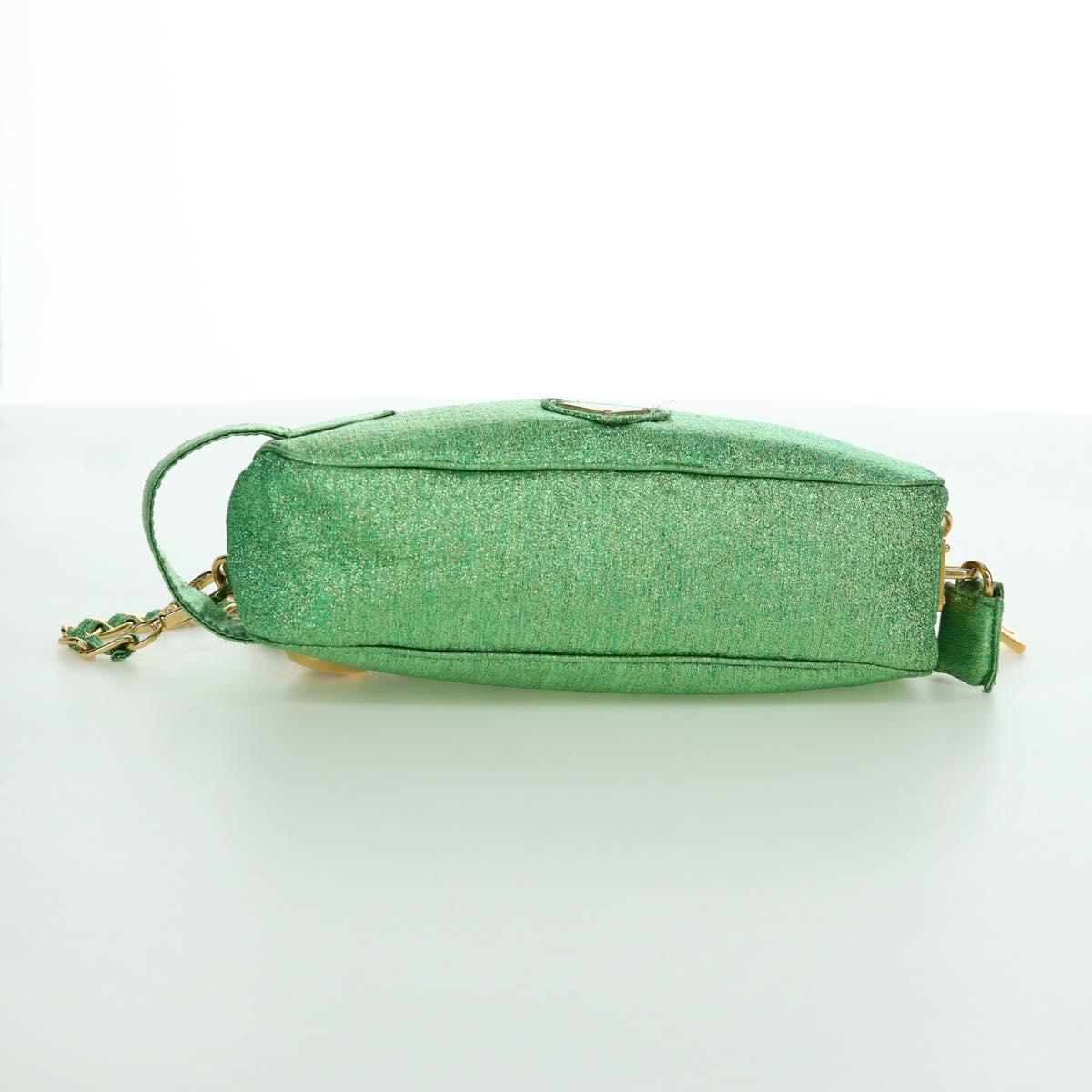 PRADA Chain Shoulder Bag Canvas Green Gold Auth LNZ744V