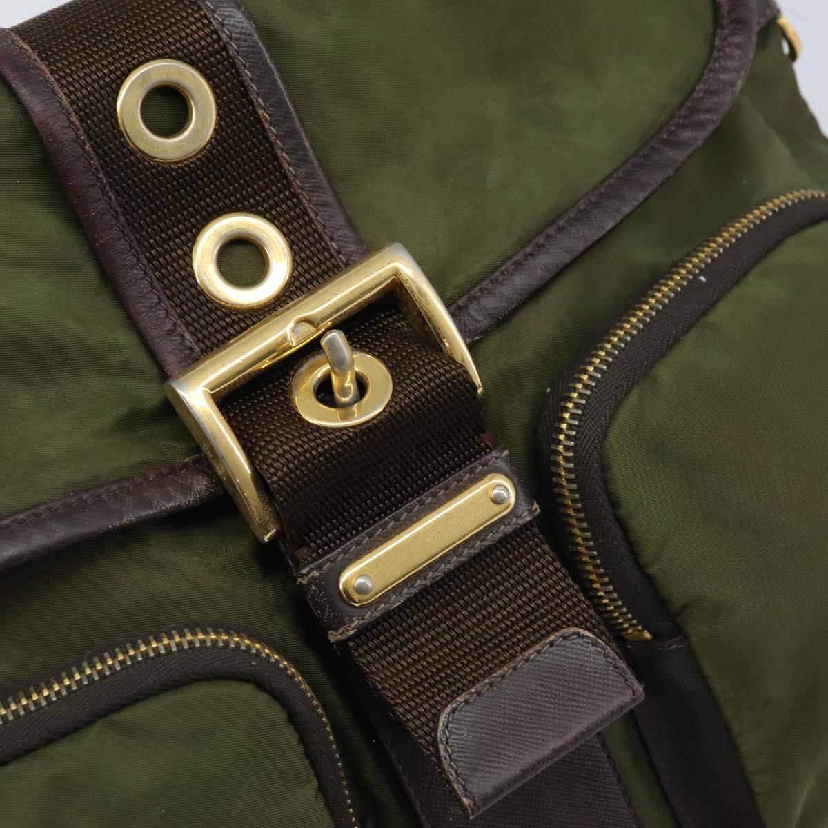 PRADA Shoulder Bag Nylon Khaki Gold Auth LNZ745