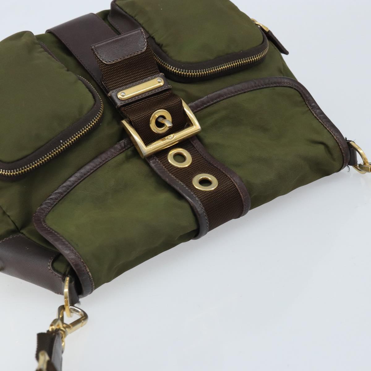 PRADA Shoulder Bag Nylon Khaki Gold Auth LNZ745