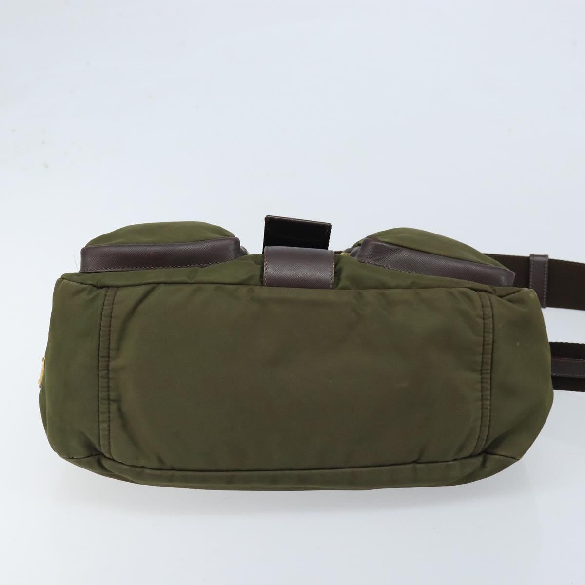 PRADA Shoulder Bag Nylon Khaki Gold Auth LNZ745