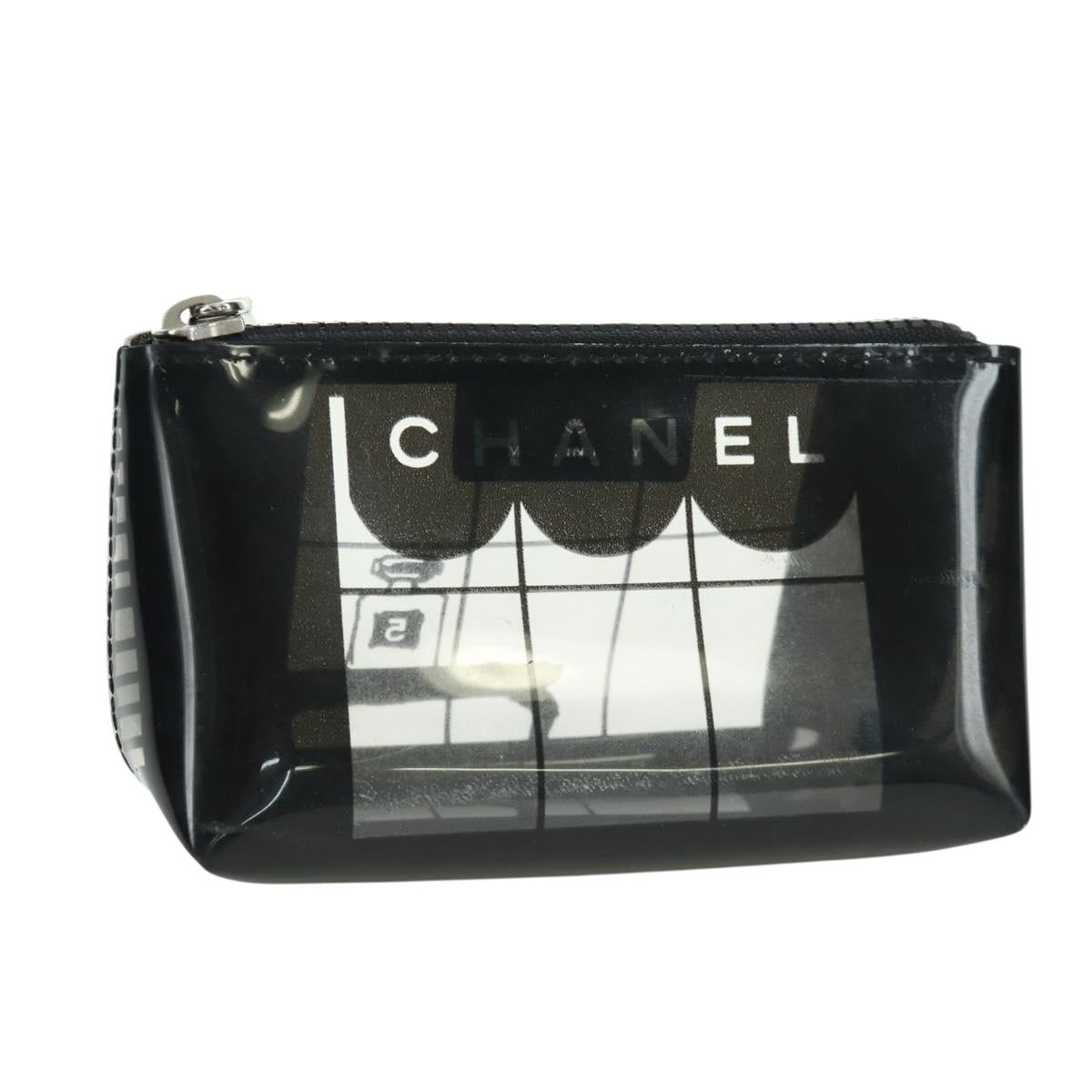 CHANEL Window Line Pouch Vinyl Clear Silver CC Auth LNZ748V