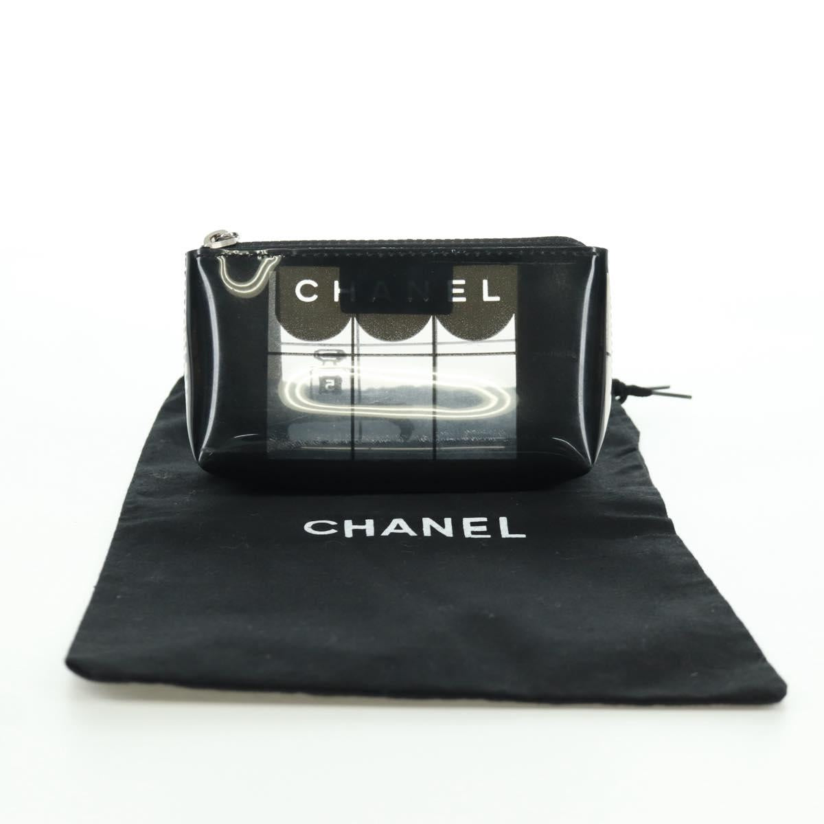 CHANEL Window Line Pouch Vinyl Clear Silver CC Auth LNZ748V