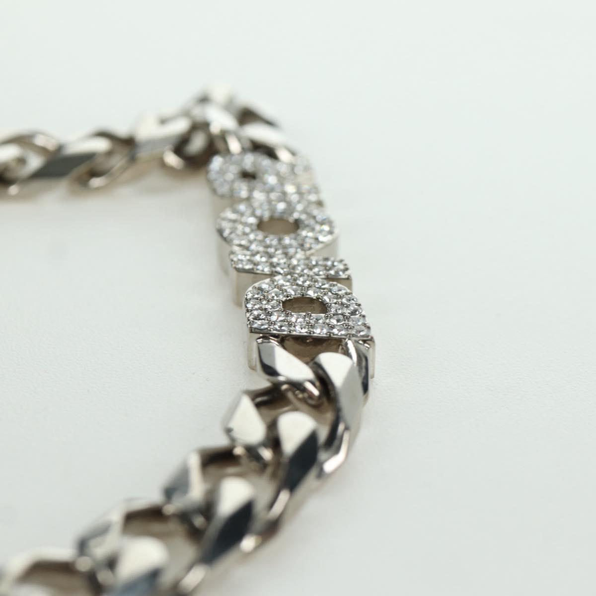 Christian Dior italic Necklace metal Silver Auth LNZ749M
