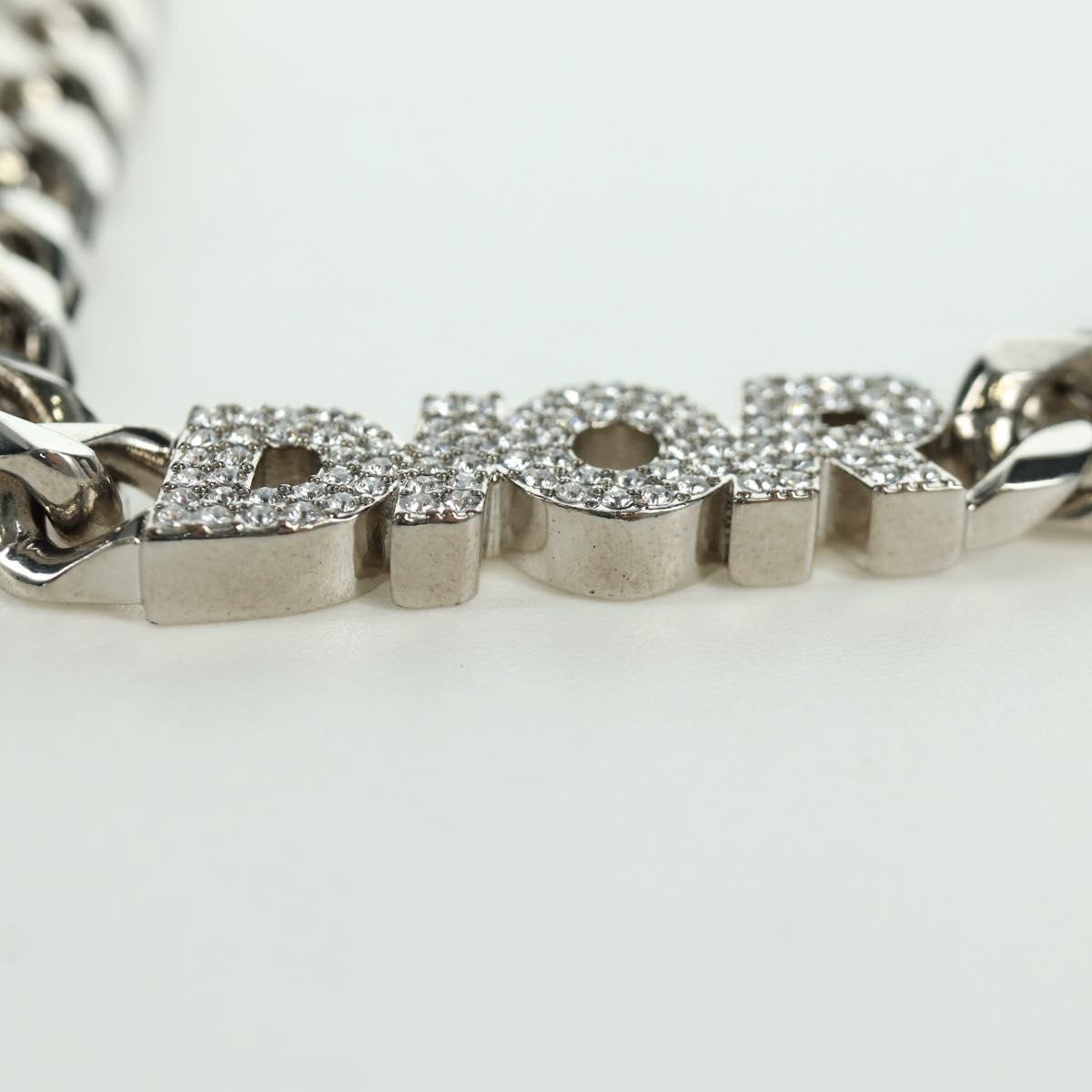 Christian Dior italic Necklace metal Silver Auth LNZ749M