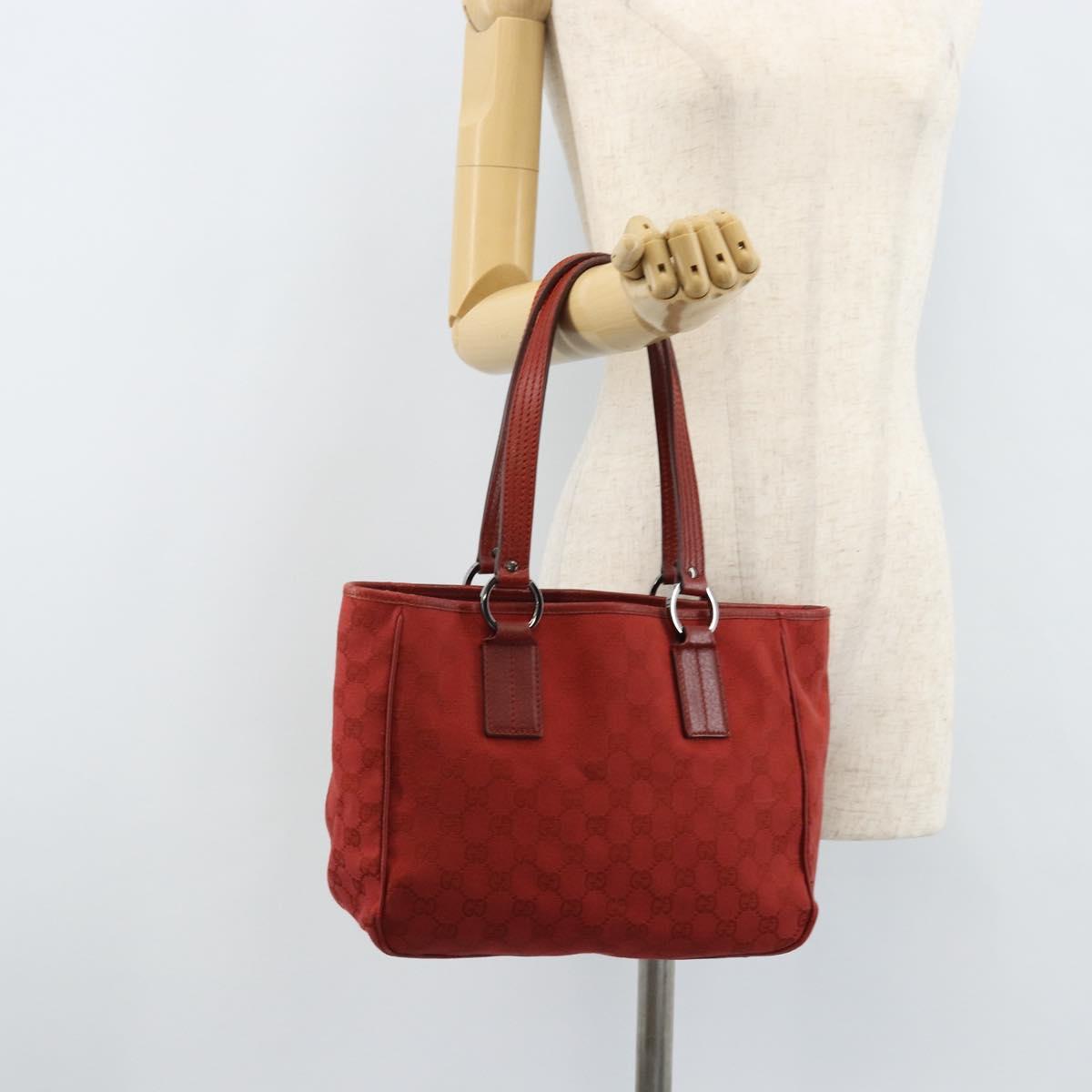 GUCCI GG Canvas Tote Bag Red Silver 113019 Auth LNZ757
