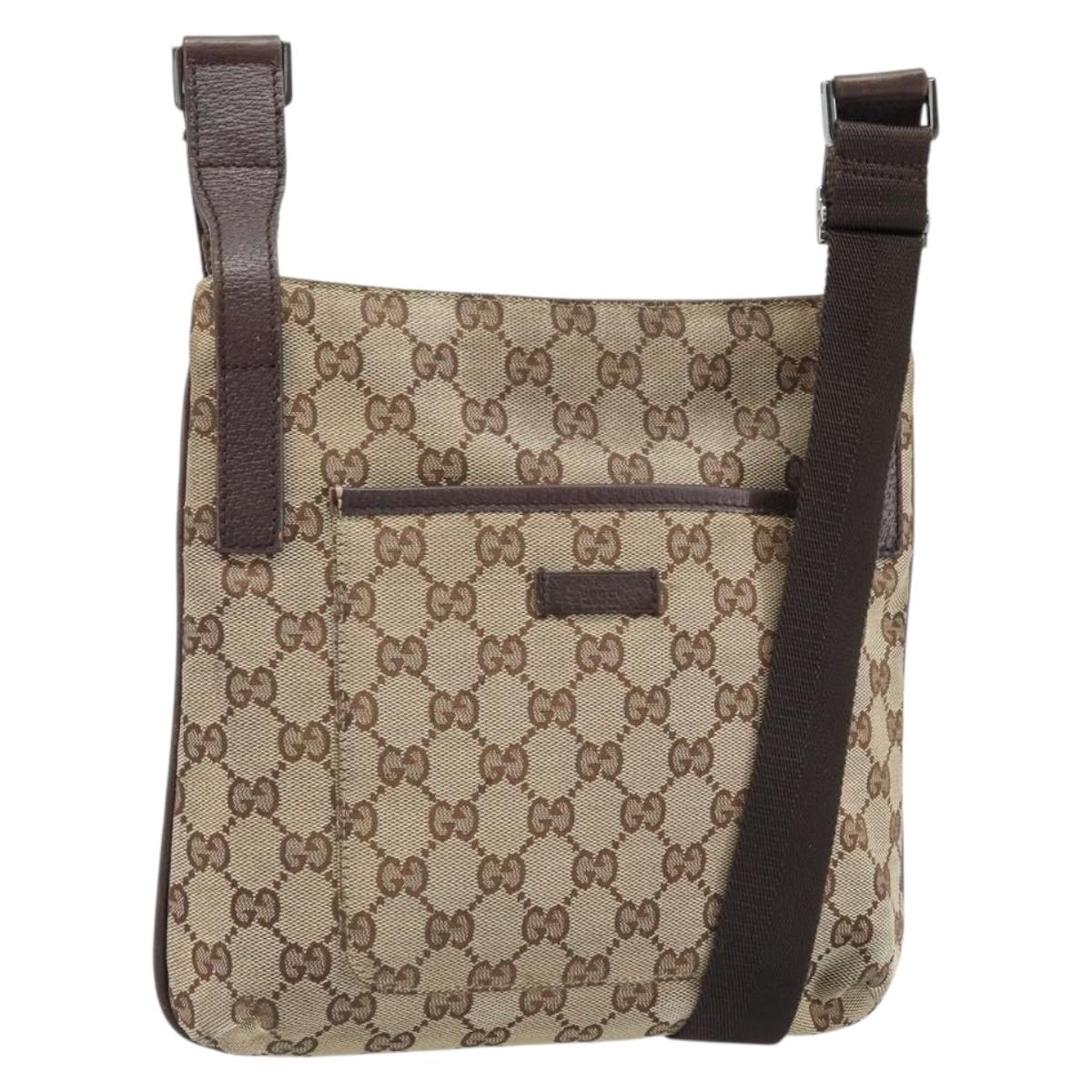 GUCCI GG Canvas Shoulder Bag Beige Silver 122793 Auth LNZ763