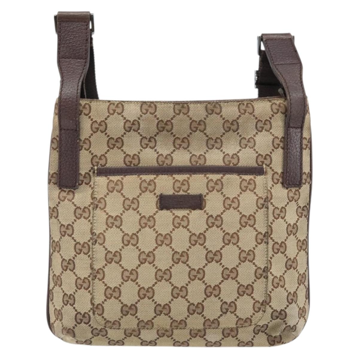 GUCCI GG Canvas Shoulder Bag Beige Silver 122793 Auth LNZ763