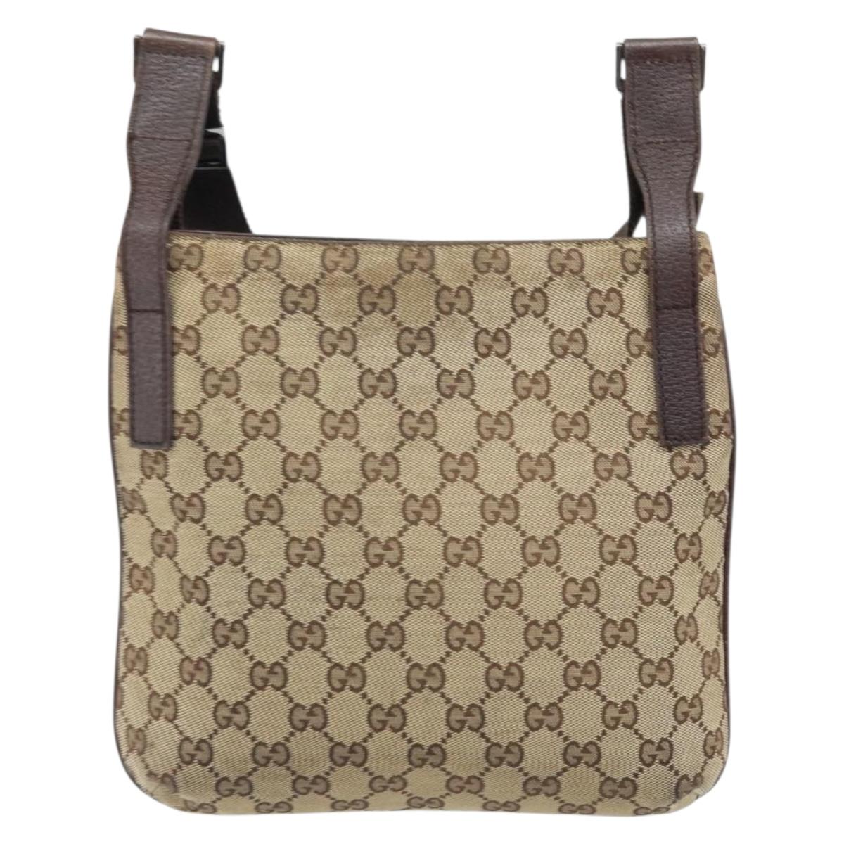 GUCCI GG Canvas Shoulder Bag Beige Silver 122793 Auth LNZ763