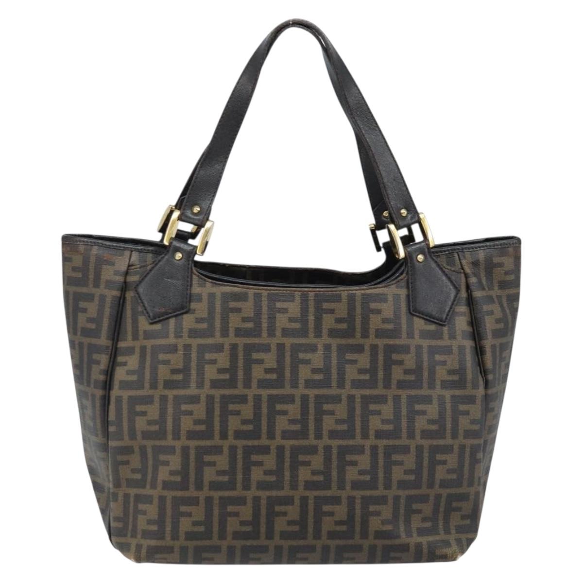 FENDI Zucca Canvas Tote Bag PVC Black Brown Auth LNZ764