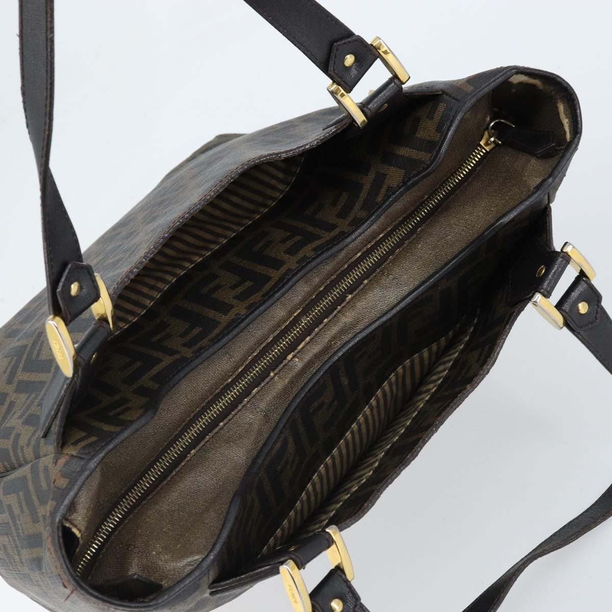 FENDI Zucca Canvas Tote Bag PVC Black Brown Auth LNZ764