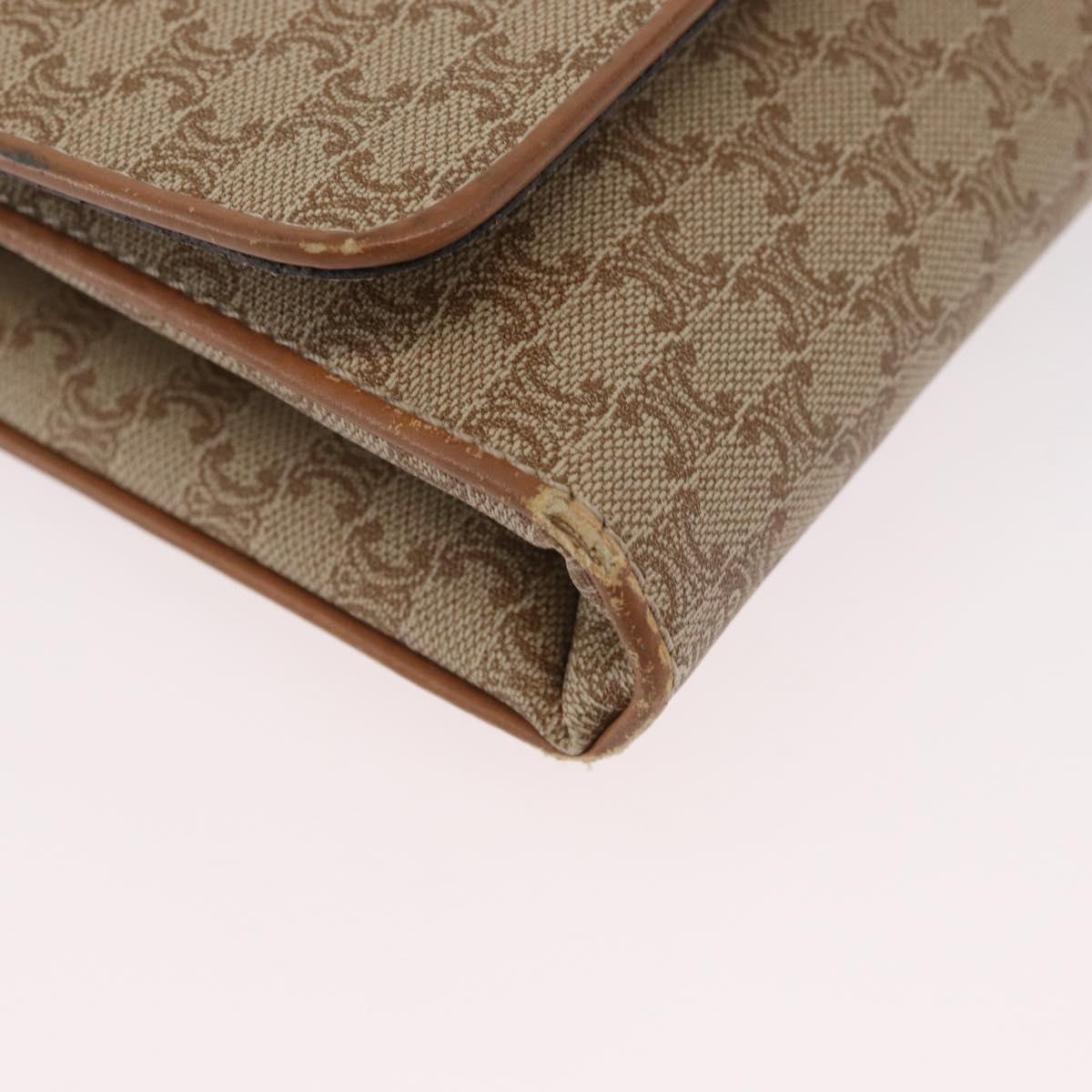 CELINE Macadam Canvas Shoulder Bag PVC Beige Gold Auth LNZ768