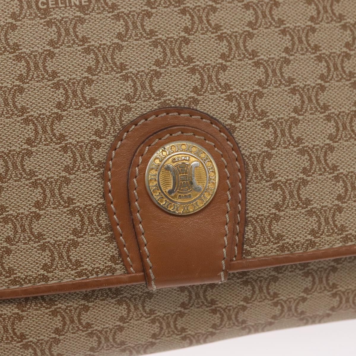 CELINE Macadam Canvas Shoulder Bag PVC Beige Gold Auth LNZ768
