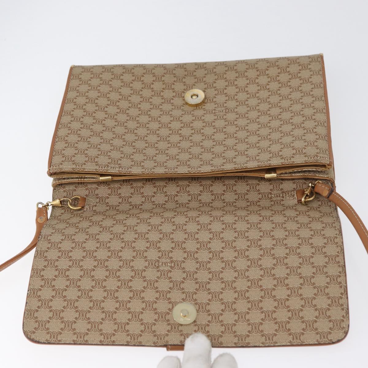 CELINE Macadam Canvas Shoulder Bag PVC Beige Gold Auth LNZ768