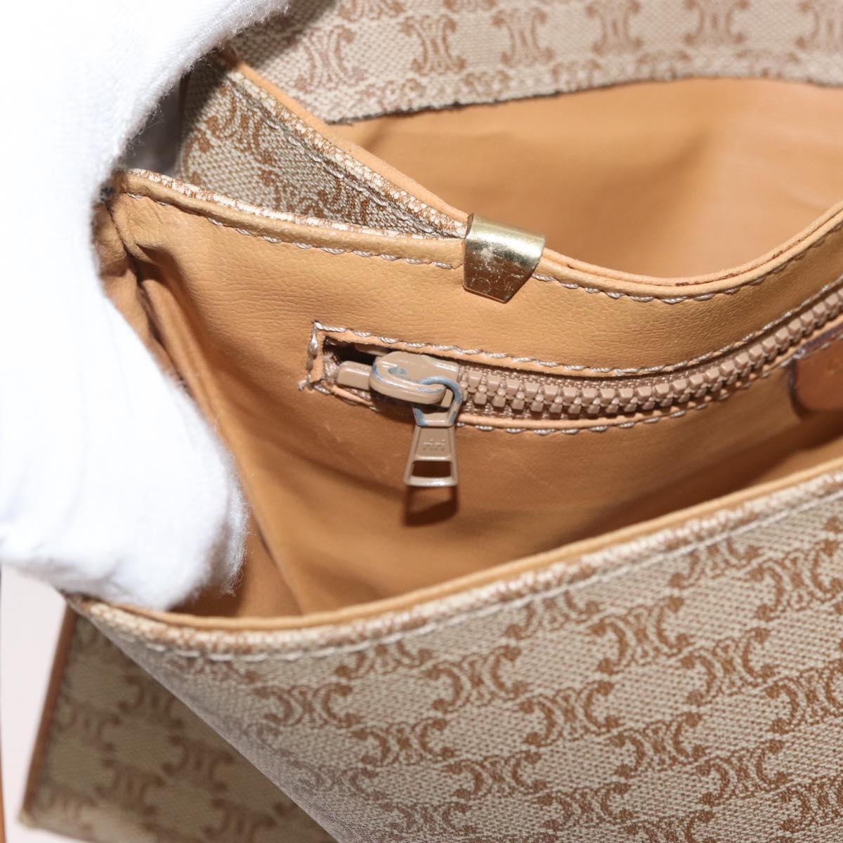 CELINE Macadam Canvas Shoulder Bag PVC Beige Gold Auth LNZ768