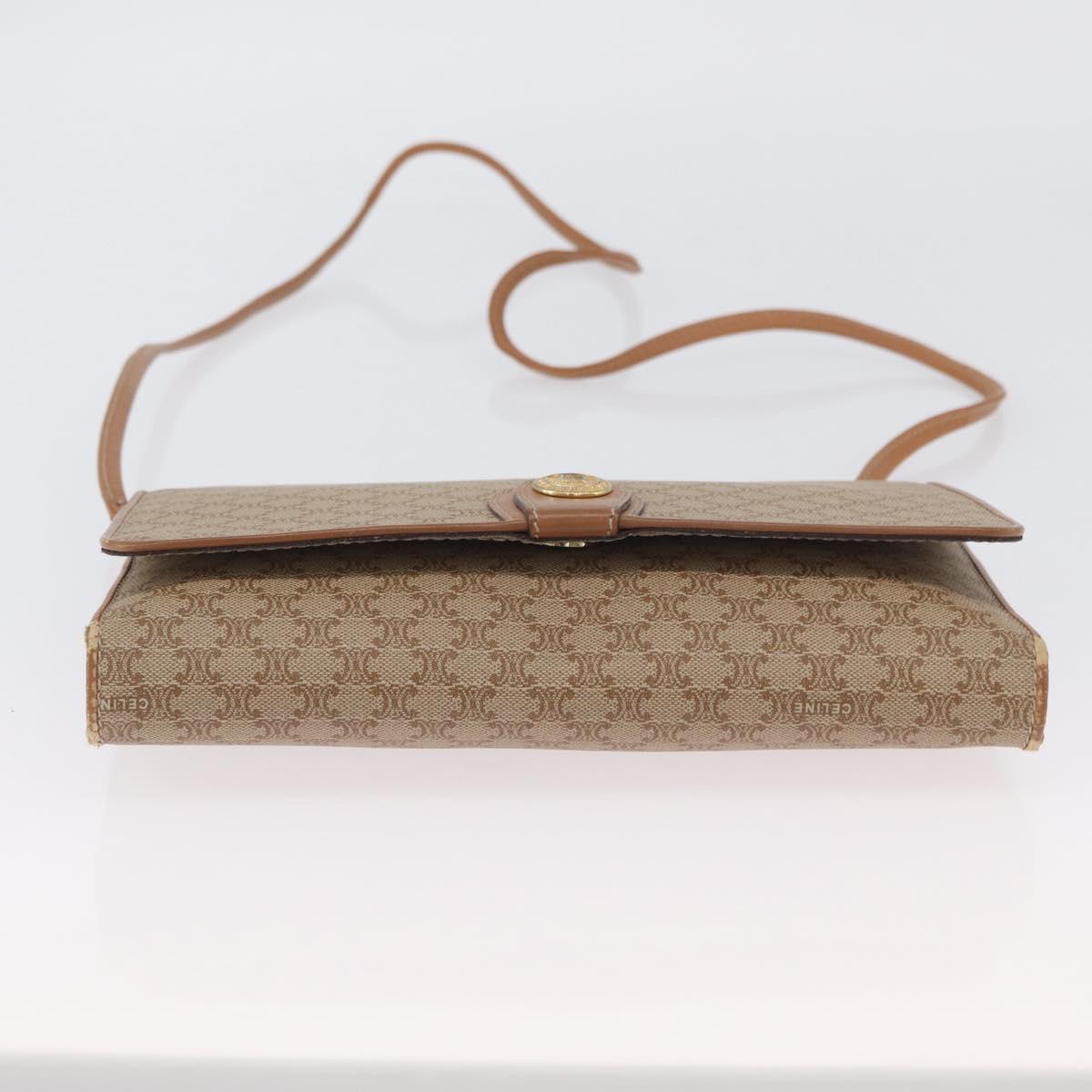 CELINE Macadam Canvas Shoulder Bag PVC Beige Gold Auth LNZ768