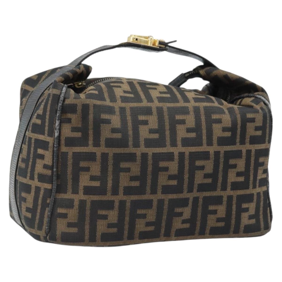 FENDI Zucca Canvas Hand Bag Brown Black Auth LNZ770