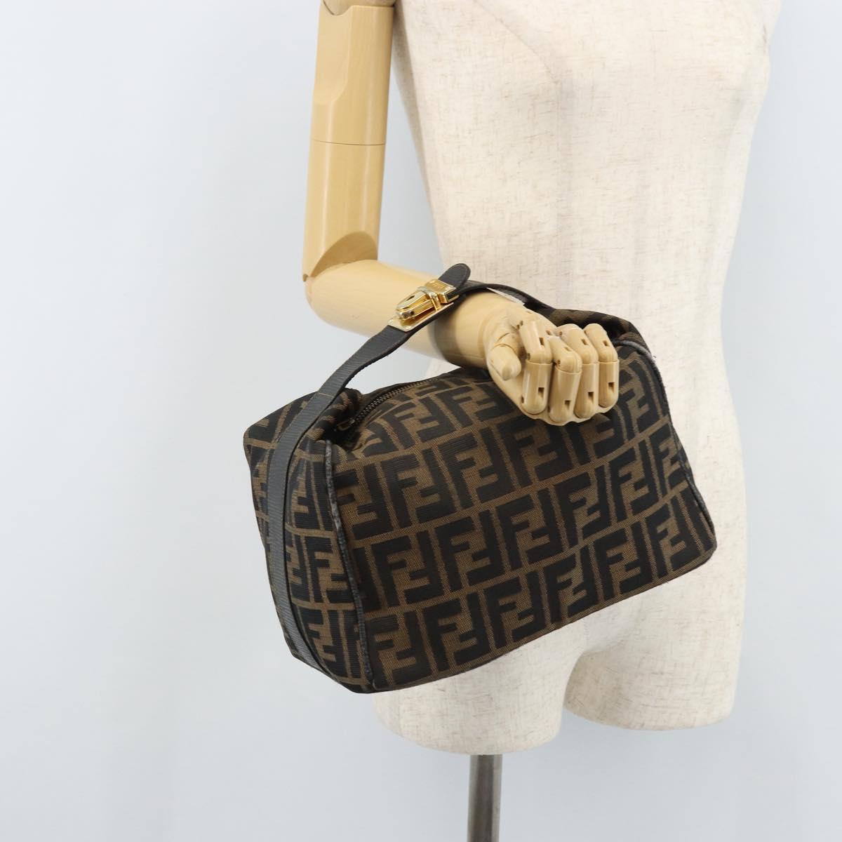 FENDI Zucca Canvas Hand Bag Brown Black Auth LNZ770