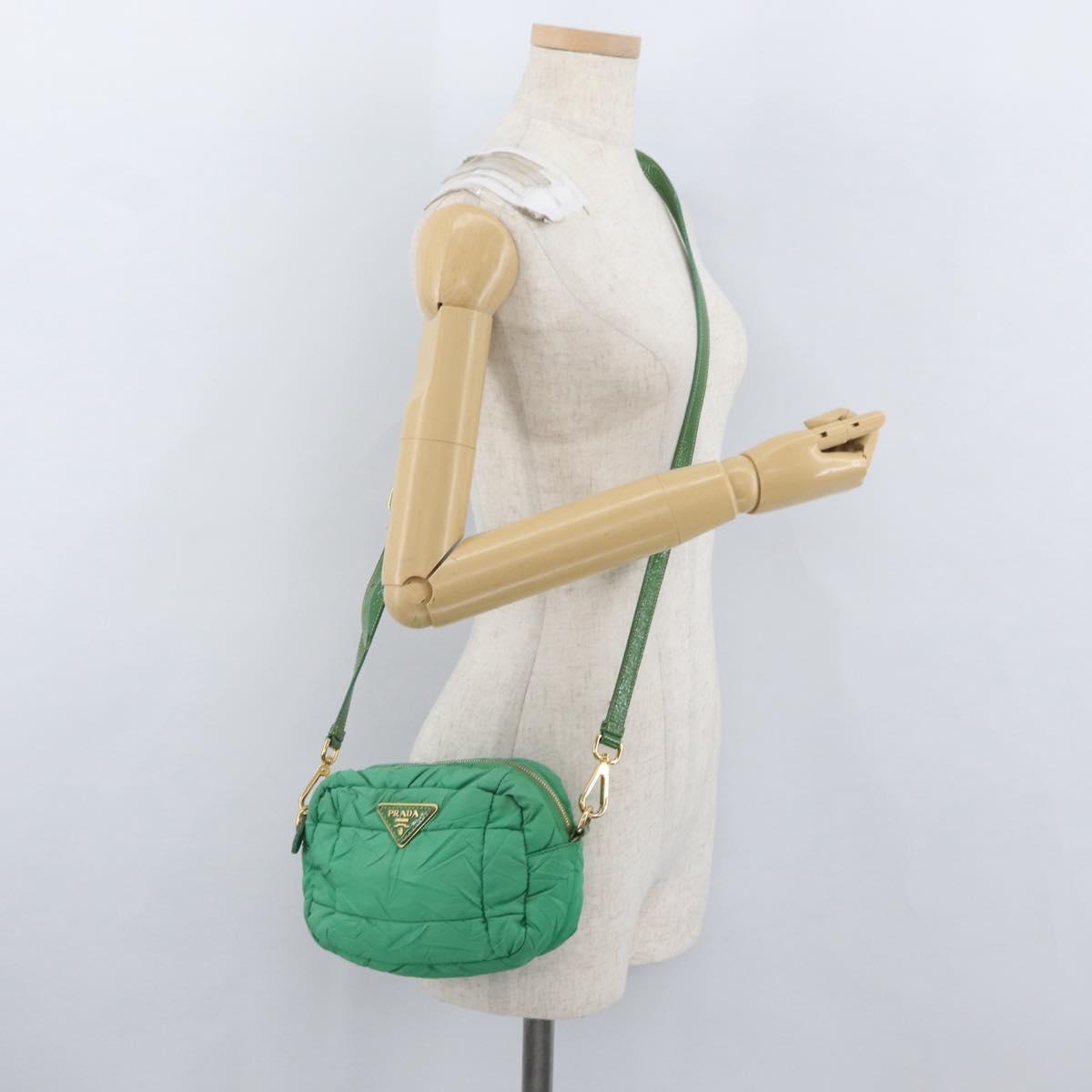 PRADA Shoulder Bag Nylon Green Gold Auth LNZ781