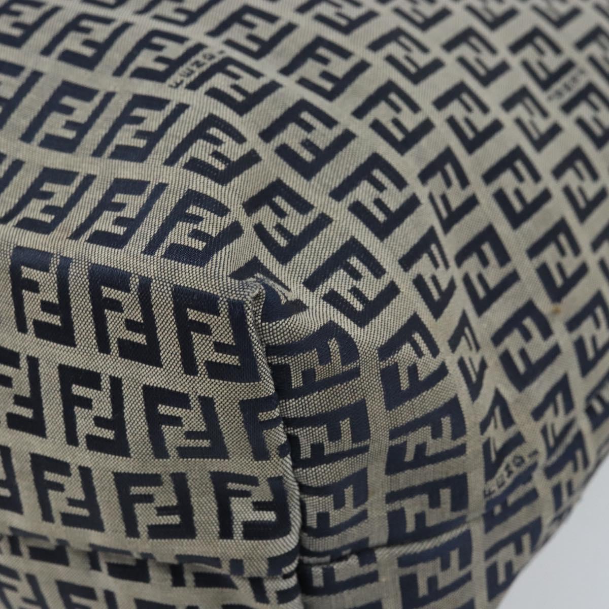 FENDI Zucchino Canvas Tote Bag Navy Silver Auth LNZ782