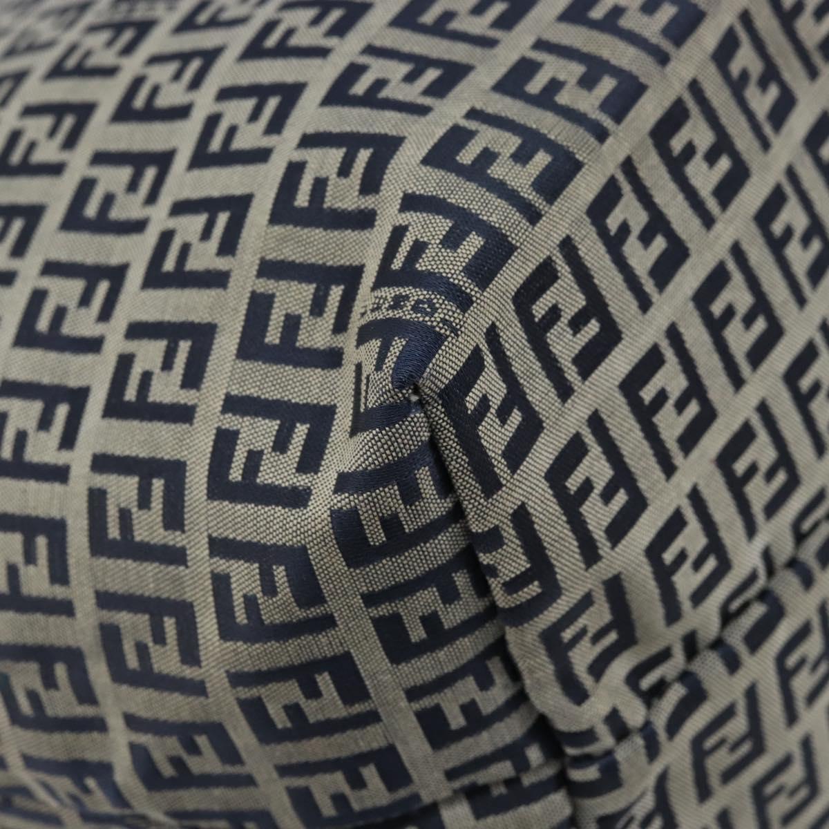 FENDI Zucchino Canvas Tote Bag Navy Silver Auth LNZ782