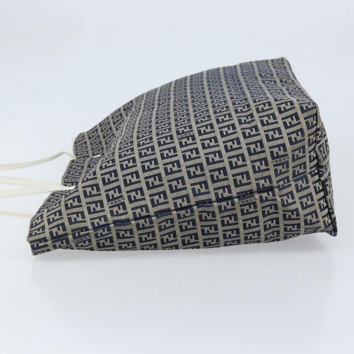 FENDI Zucchino Canvas Tote Bag Navy Silver Auth LNZ782